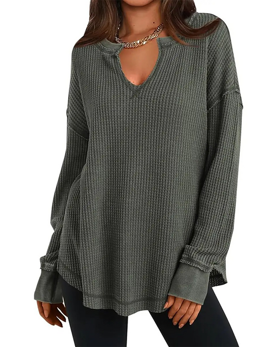Top Wafel Henley Lange Mouw