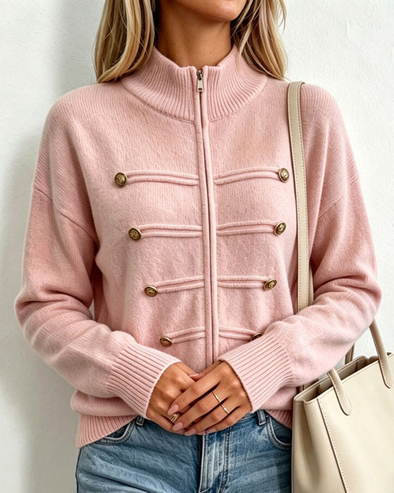 Cardigan Mandarin Kraag Mode Rits Gebreid