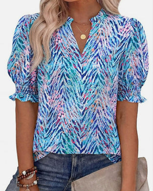 Blouse Bloemenprint Poef Korte Mouw
