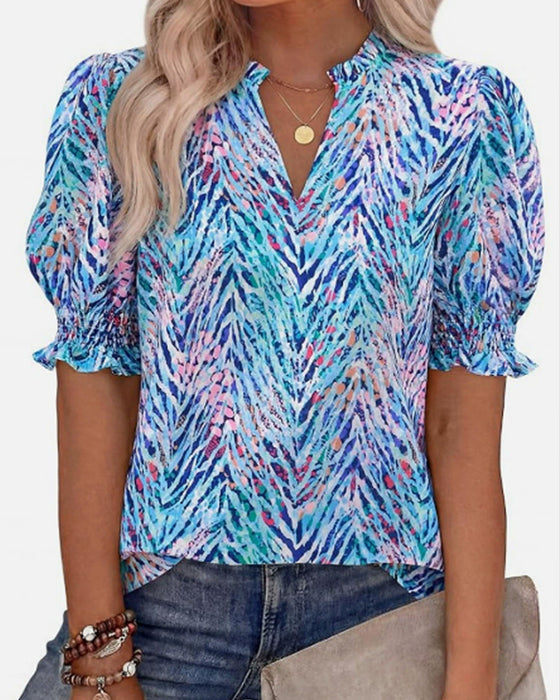 Blouse Bloemenprint Poef Korte Mouw