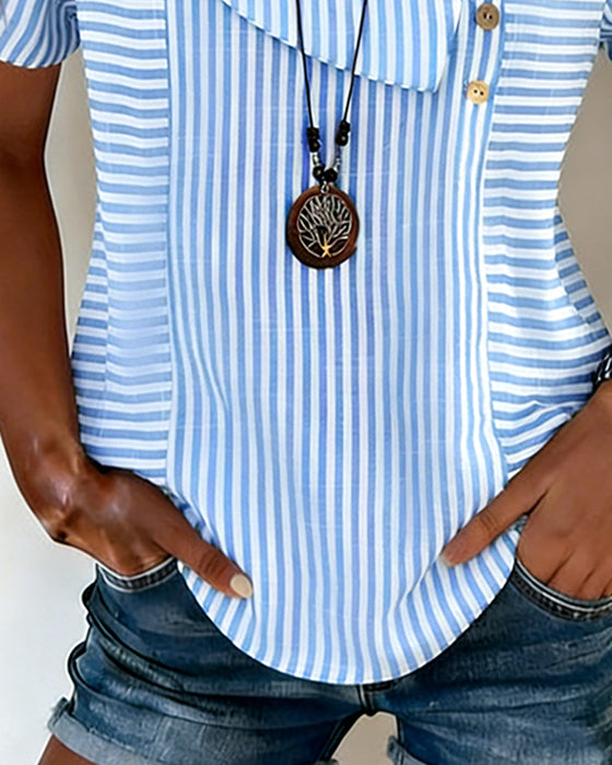 Blouse Gestreept Pofmouw Asymmetrisch