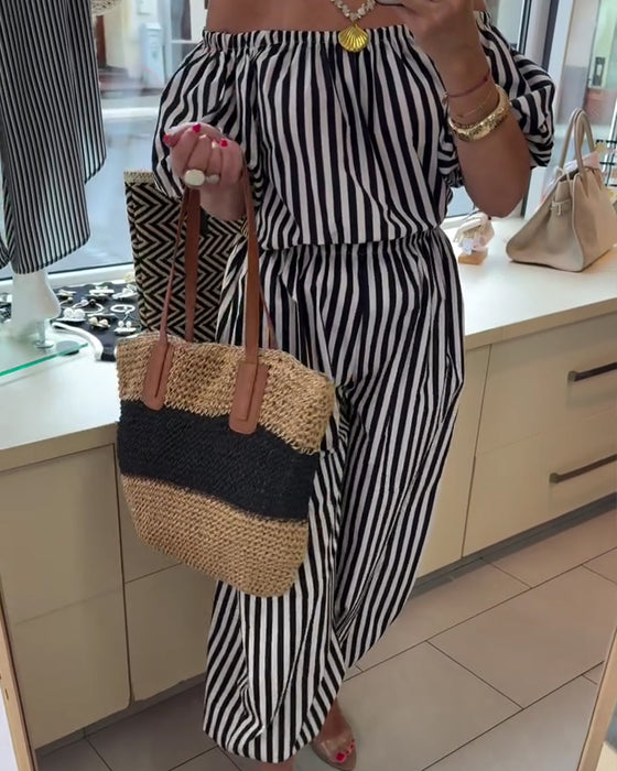 Jumpsuit Casual Off Shoulder Gestreept