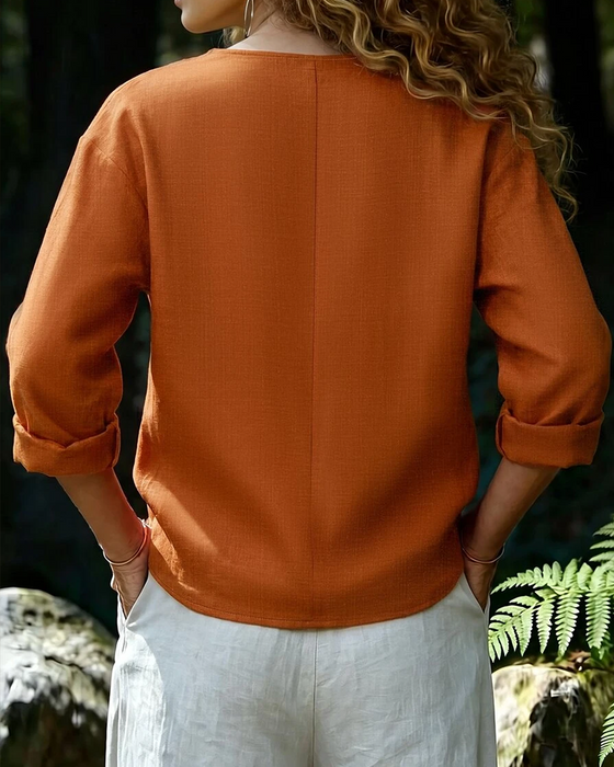 Blouse Mock Hals Lange Mouw Effen