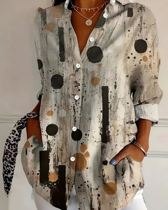 Stippelige Modieuze Shirt Met Kraag