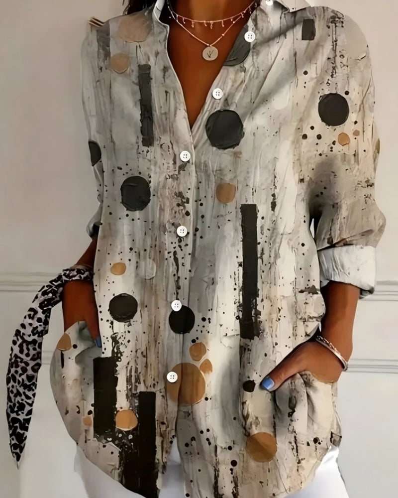 Stippelige Modieuze Shirt Met Kraag