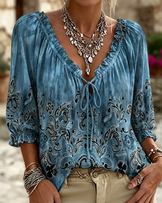 Blouse Ballon Driekwart Mouw Stropdas