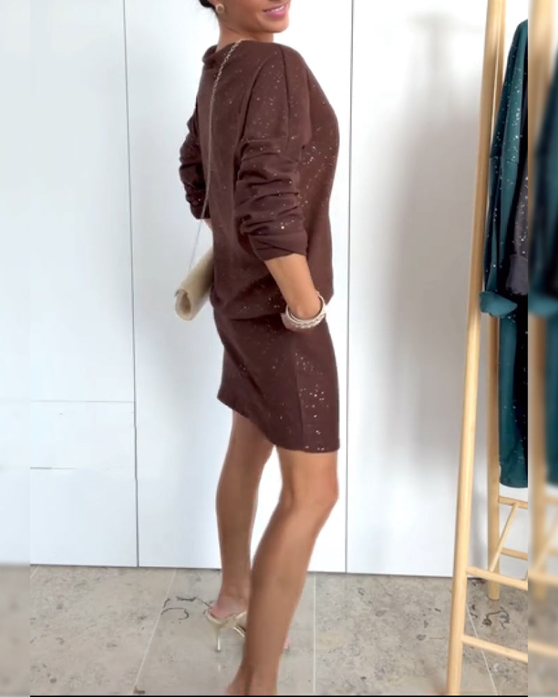 Jurk Ronde Hals Fijn Glitter Modieus