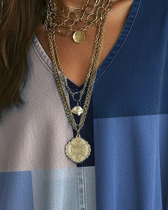 Top V-Hals Kleur Blok Los