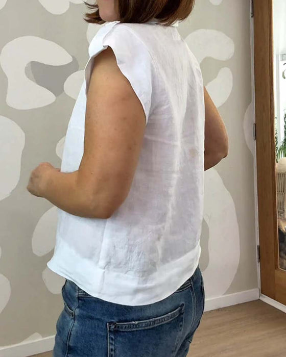 Blouse Knoopsgat V-Hals Korte Mouw Effen