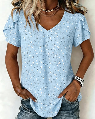 T-Shirt V-Hals Bloemen Korte Mouw