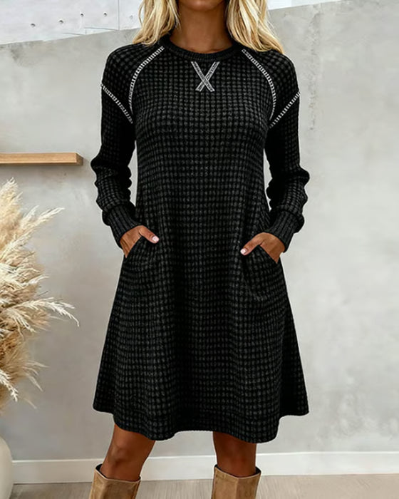 Jurk Met Kleurblokontwerp, Steekdetail En Zakkenfunctie