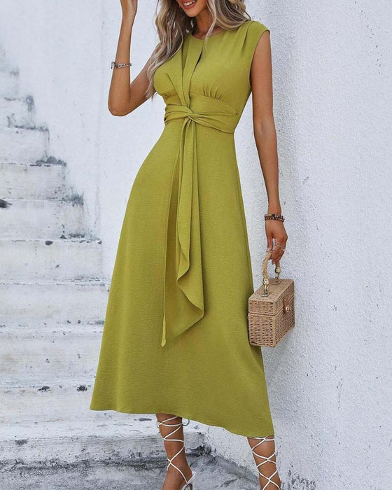 Jurk Effen Ingesnoerde Taille Strik