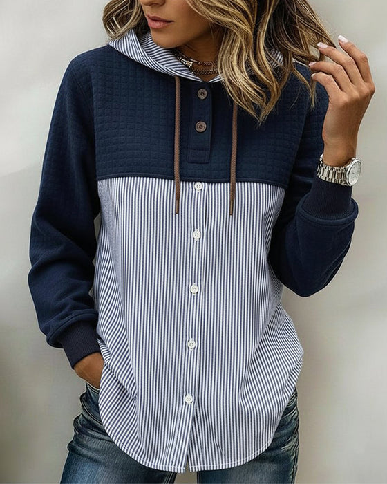 Shirt Geknoopt Met Capuchon Verticale Streep Patchwork