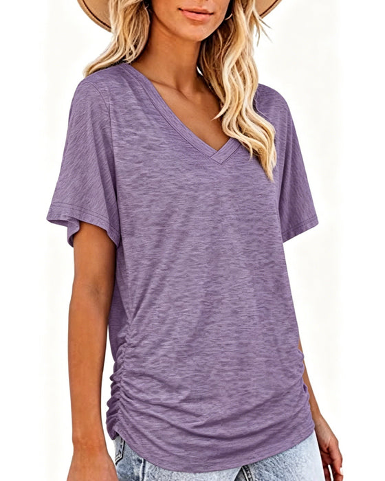 T-Shirt Geplisseerd Effen V-Hals