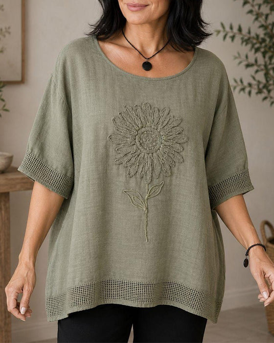Blouse Zonnebloem Geborduurd Los