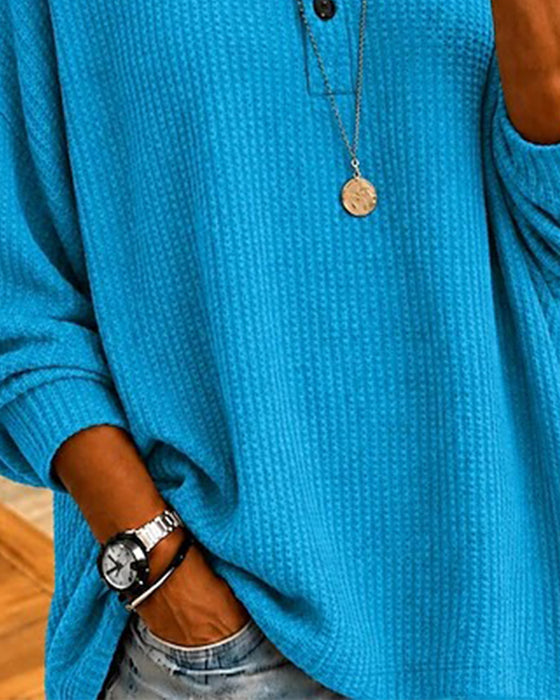 Blouse Wafel Ronde Hals Los