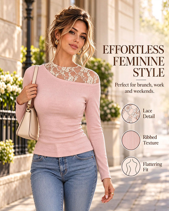 Top Lange Mouw Patchwork Effen
