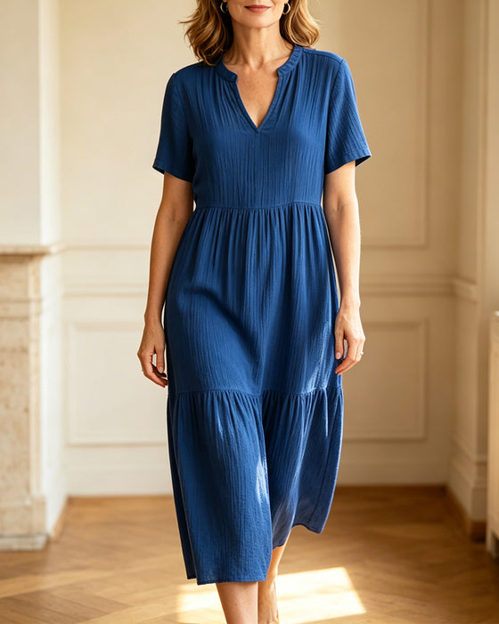 Jurk Casual Effen Kleur Korte Mouwen
