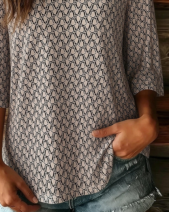 Blouse V-Hals Halflange Mouw Casual