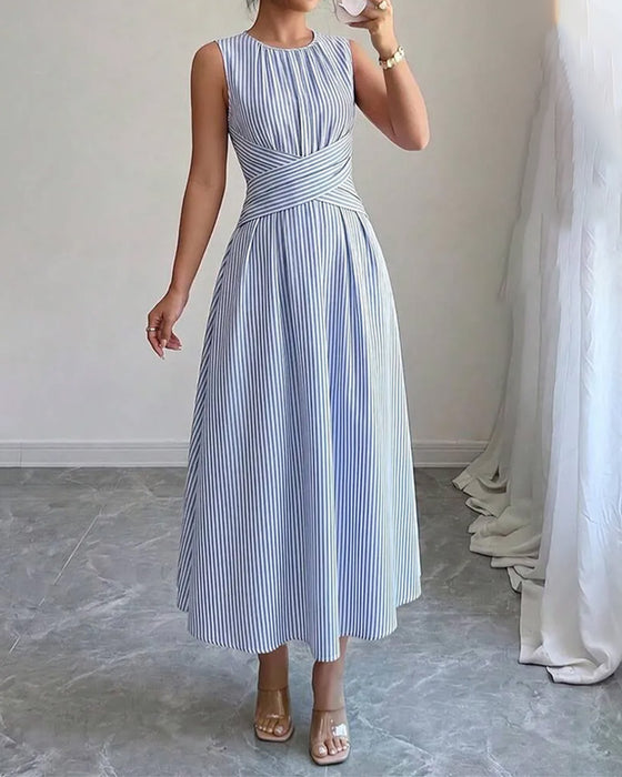 Jurk Streep Twist Taille Mouwloos Maxi