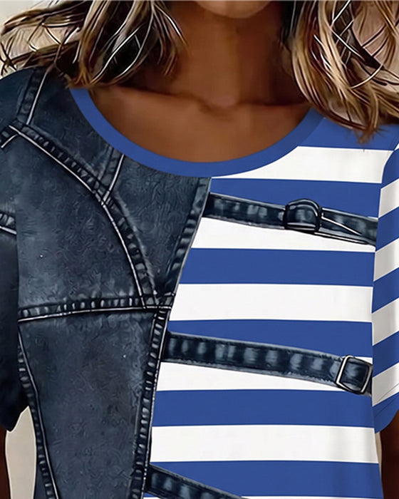 T-Shirt Streep Patchwork Print