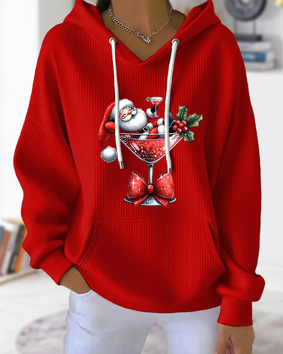 Hoodie Met Kerstman En Wijnglas Print, Kap Design