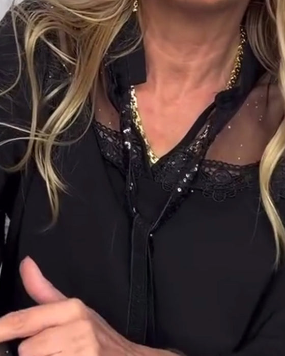 Bloes Effen Kleur Patchwork Langmouwen