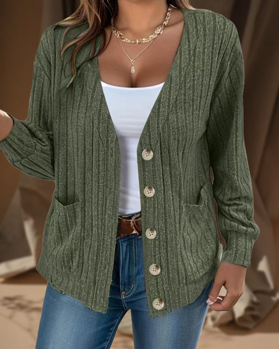 Effen jasje met V-hals en lange mouwen