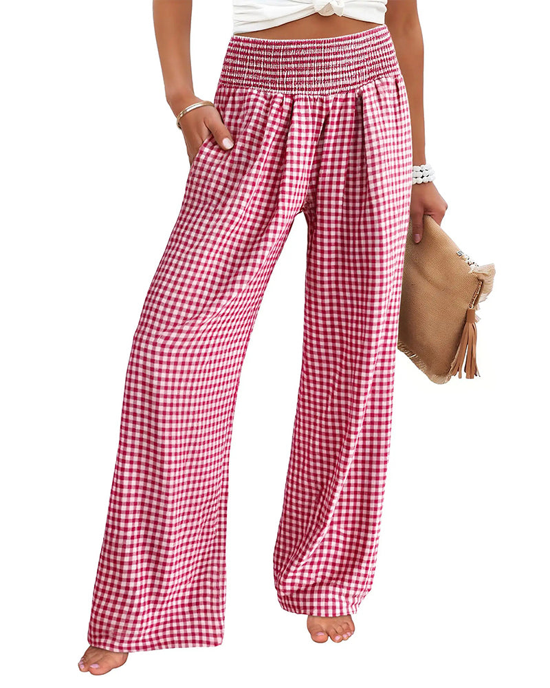 Broek Hoge Taille Geruite Wijde Pijp