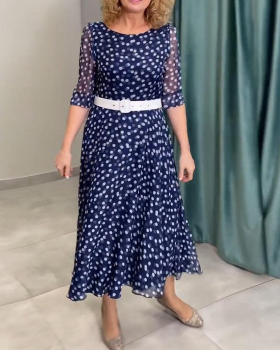 Jurk Halflange Mouw Stippen Chiffon