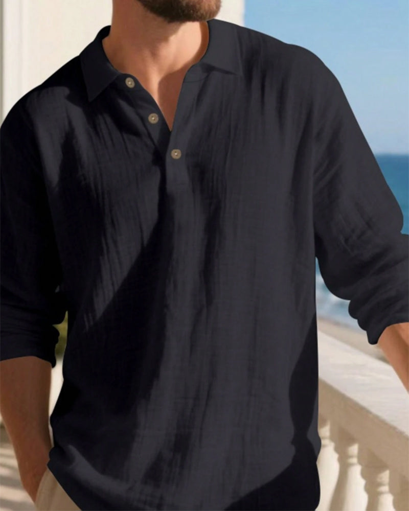 Overhemd Heren Lichtgewicht Los Linnen Lange Mouw Polo