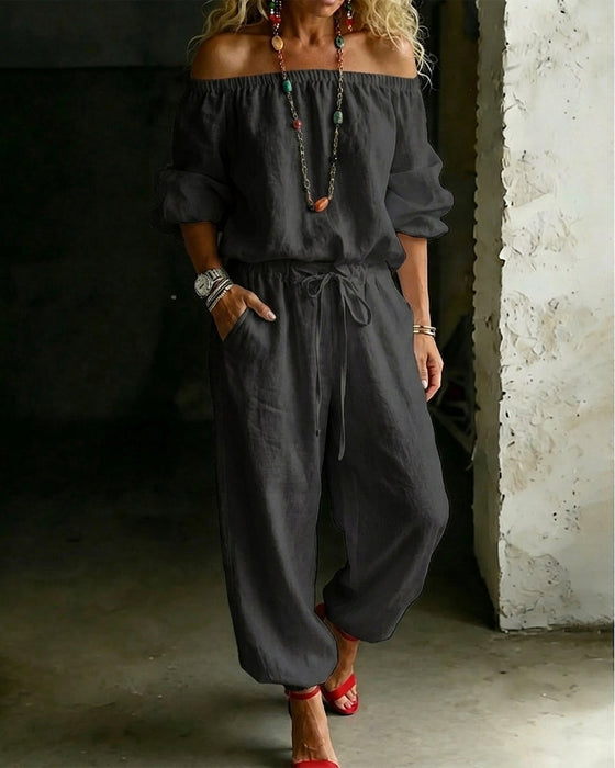 Jumpsuit Off-Shoulder Strik In De Taille Getailleerde Taille