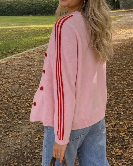 Cardigan Gestreept 3/4 Mouw Knoop