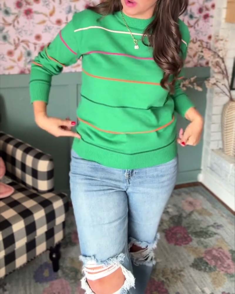 Trui casual ronde hals gestreept