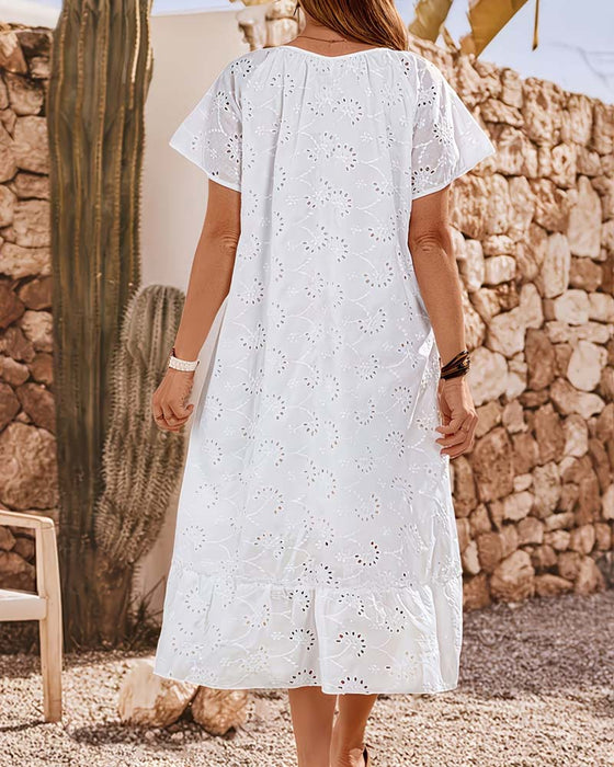 Jurk Uitsnijding Vierkante Hals Flutter Mouw Maxi
