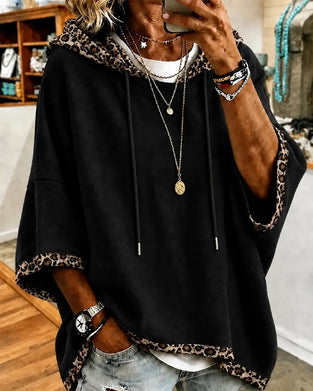 Hoodie Luipaardprint Patchwork Met Capuchon 3/4 Mouw