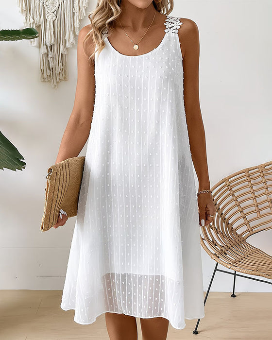 Tankjurk Stippenjacquard Bloemenkant Bandjes