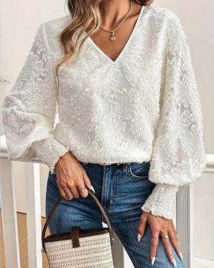 Blouse Lantaernmouwen Elegante V-hals