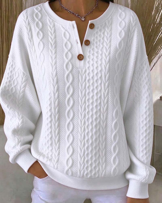 Sweatshirt V-Hals Geknoopt Kabel Effen