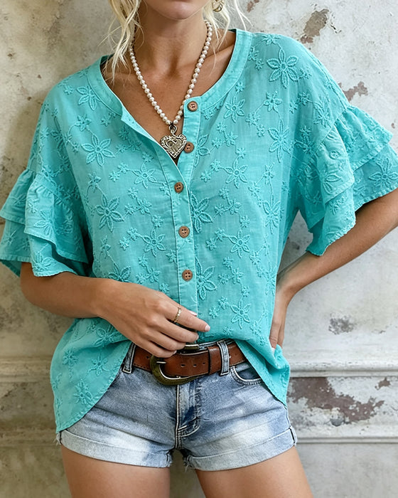 Blouse Dubbele Laag Ruffle Mouw