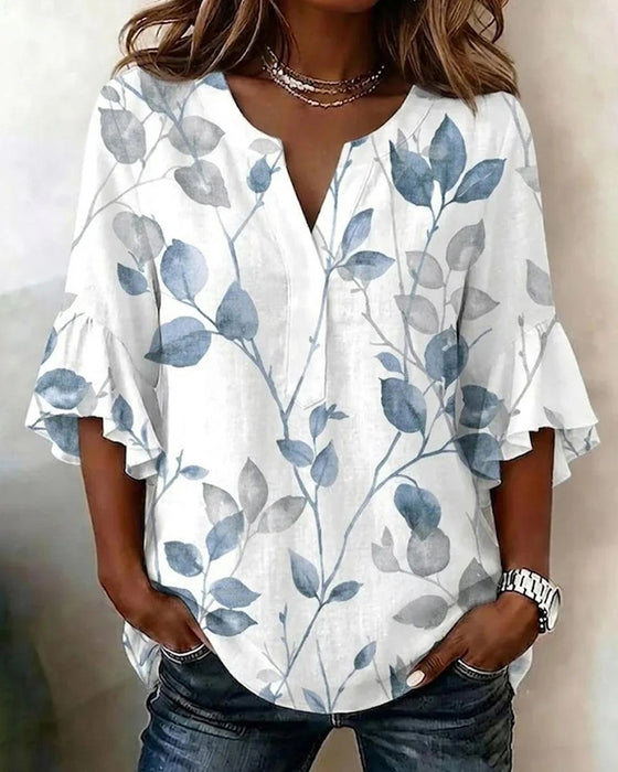 Blouse Flutter Flare Mouw Blad Print