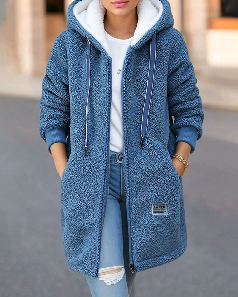 Jas Fleece Gevoerd Rits Zak Capuchon