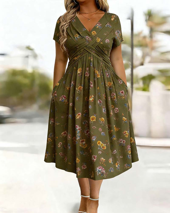 Jurk Bloemen Twist Korte Mouw
