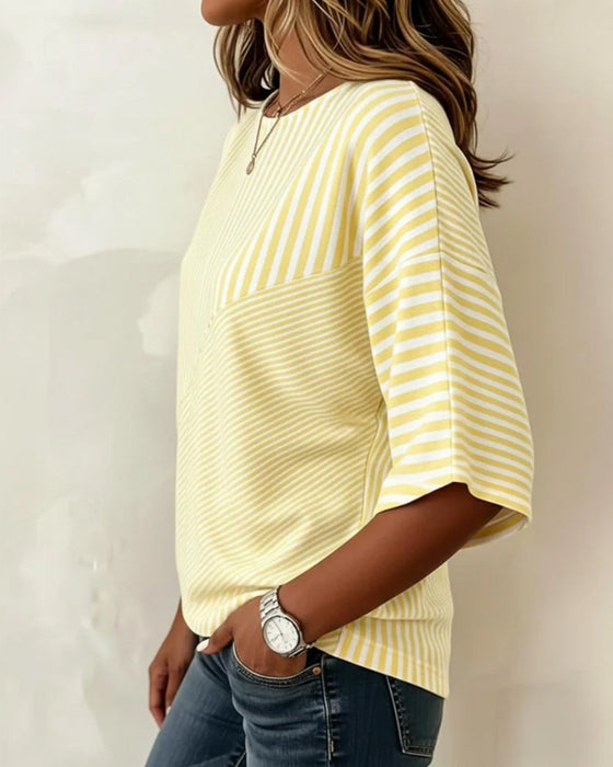 T-Shirt Gestreept Ronde Hals Kleurblok