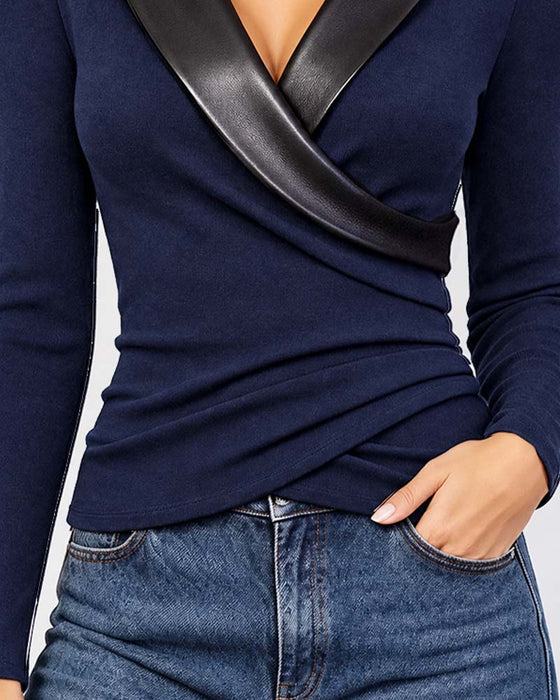 Top PU Knoopsgat Kruis Langmouw