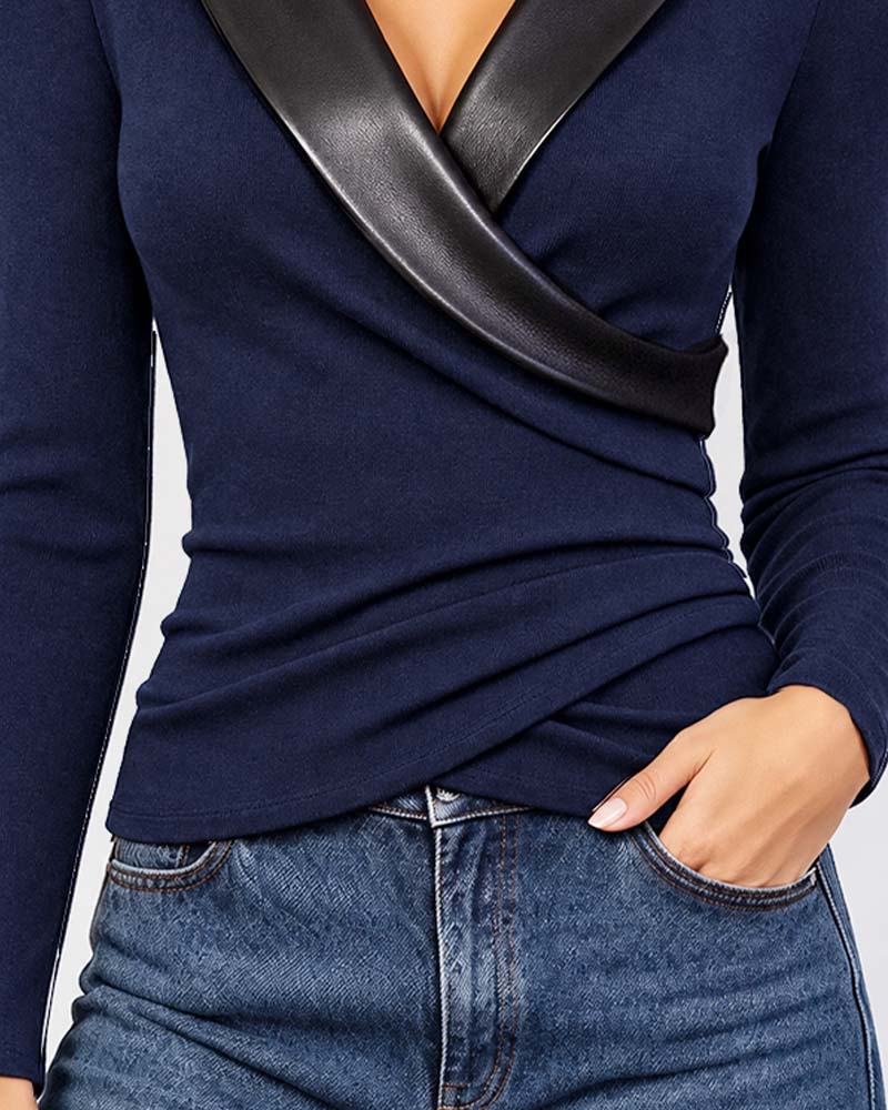 Top PU Knoopsgat Kruis Langmouw
