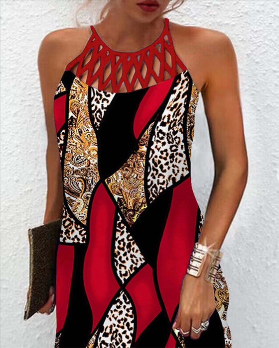 Holle mouwloze jurk in contrasterende kleur