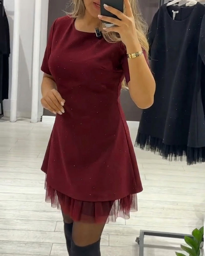 Elegante jurk met glinsterende mesh-patchwork