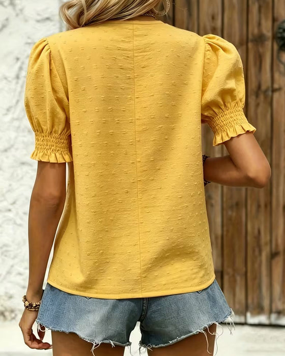 Blouse Ballon Mouw V-Hals Jacquard