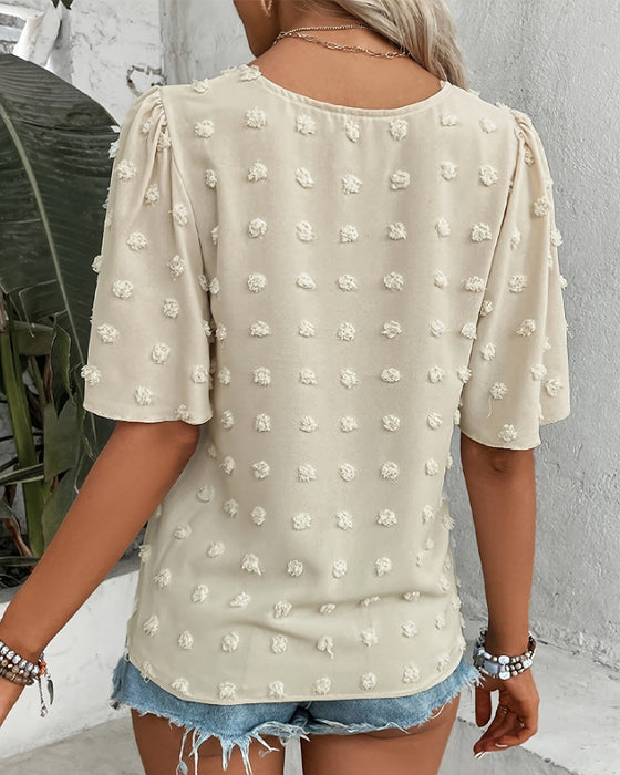 Blouse Samengevoegd Jacquard Ruche Mouw